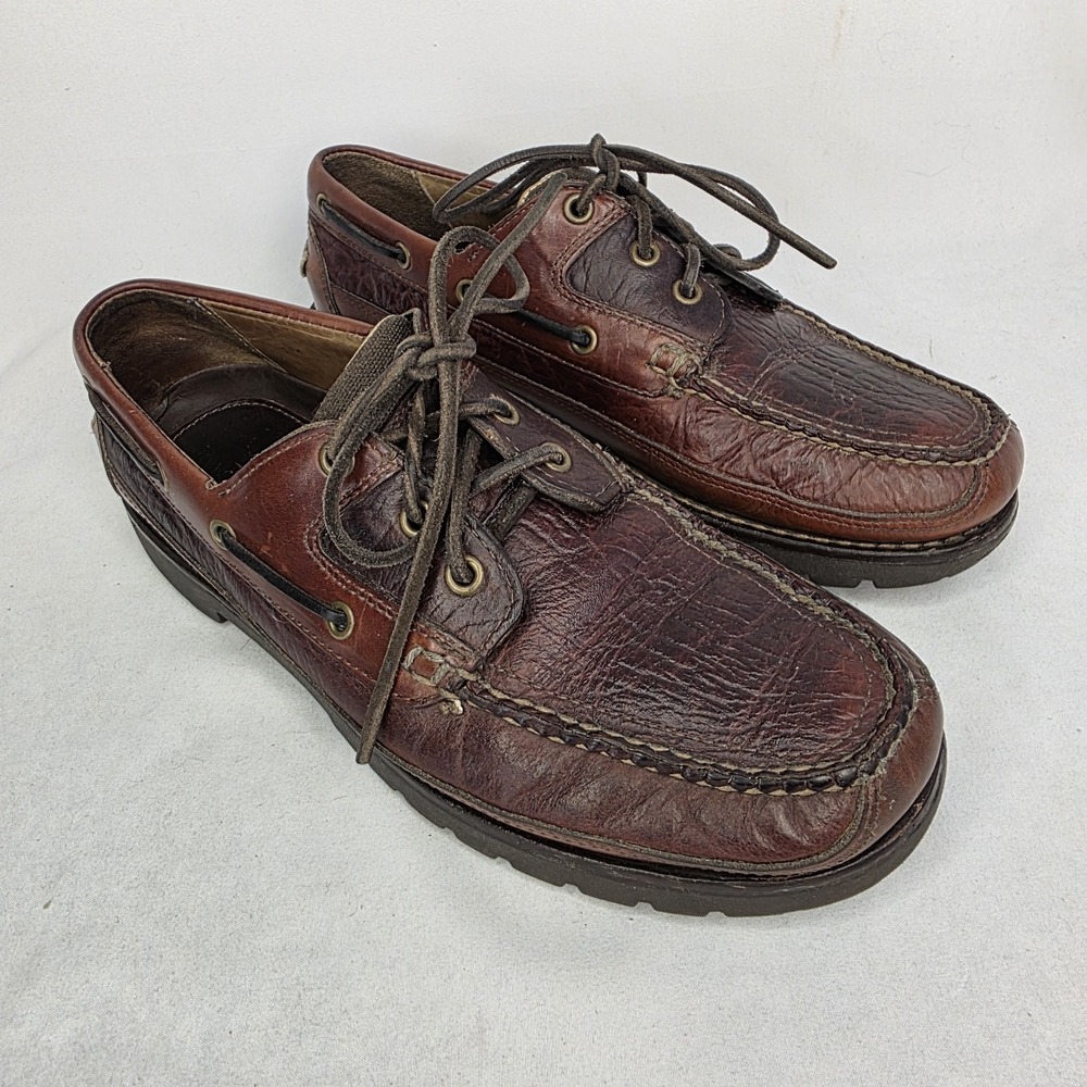 Mens LL Bean 8.5 D Allagash Bison Handsewn Brown Leather Loafer Oxford Boat Shoe
